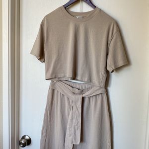 Zara Set Cropped T-Shirt Wide Leg Lightweight  Lounge Sweatpants